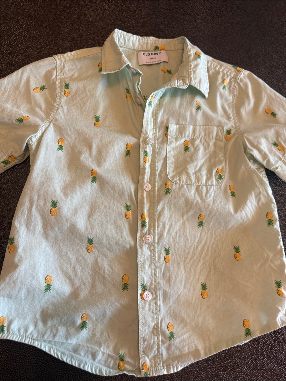 Old Navy Mint Green Short-Sleeve Pineapple Button-Up Shirt size S 6-7